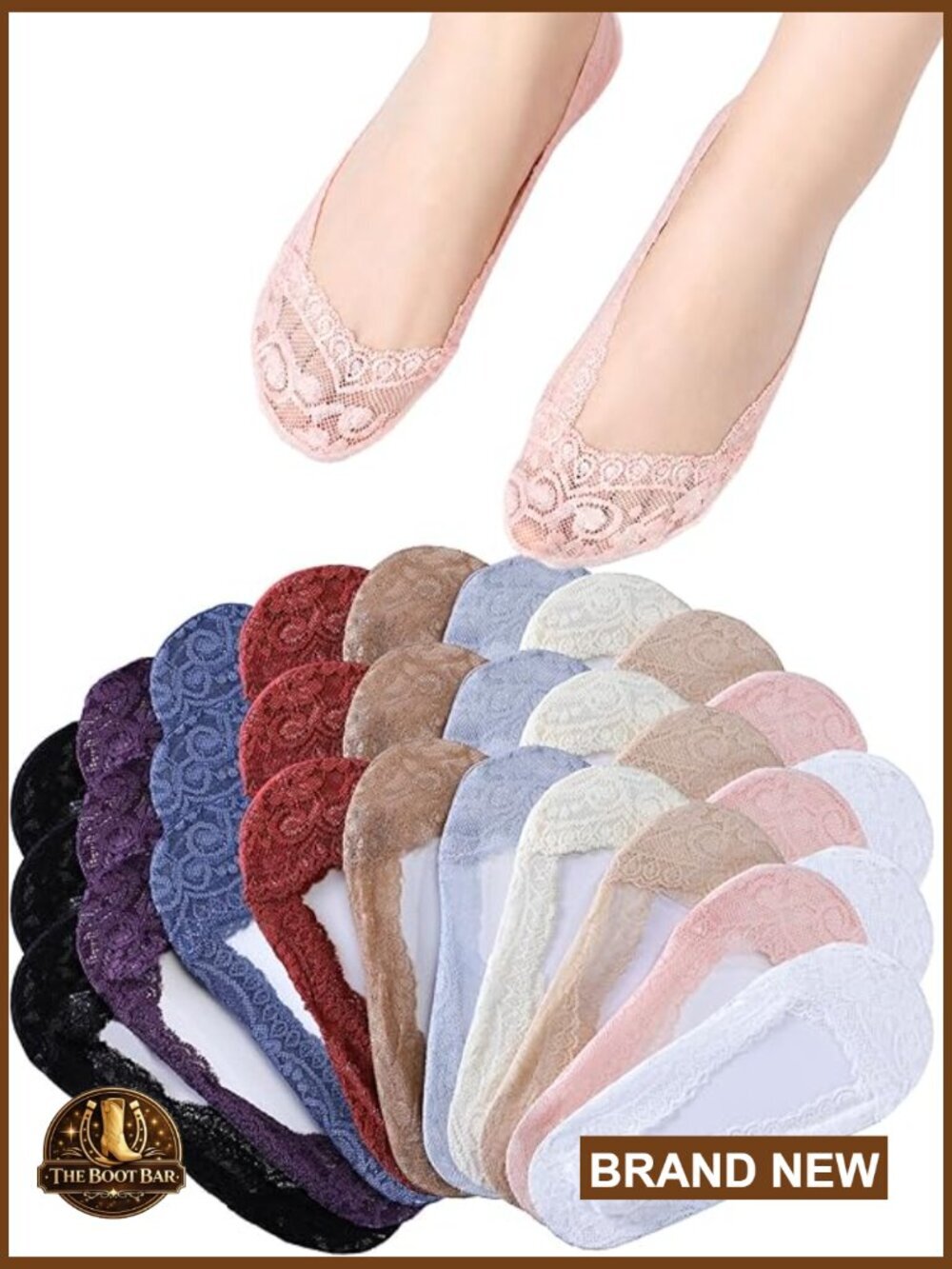 10 Pairs Lace Ankle Socks Non Slip Low Cut No Show for Flats Loafers
